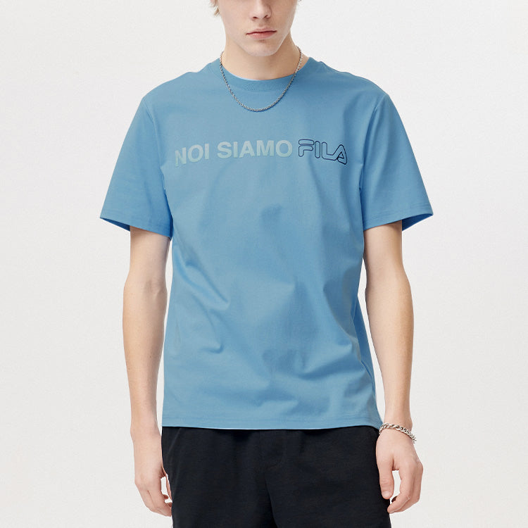 Men's FILA FUSION Alphabet Logo Printing Sports Knit Short Sleeve Blue T11M121114F-DB