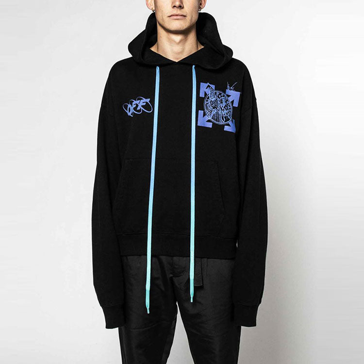 Men's Off-White Wizard and Cat Over Arrow Logo Loose Fit Black OMBB037F19E300171030