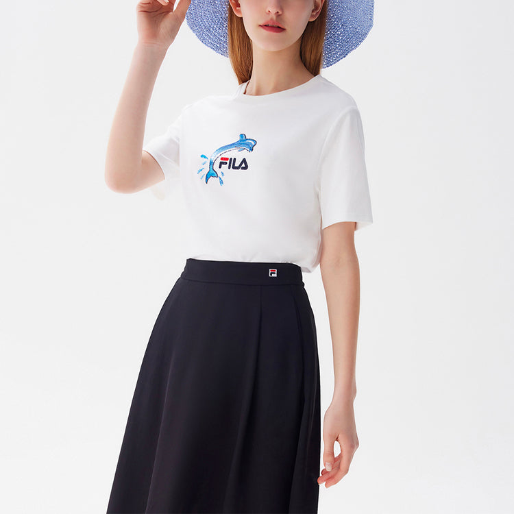(WMNS) FILA Dolphin Pattern Sports Round Neck Short Sleeve White F11W128119F-WT