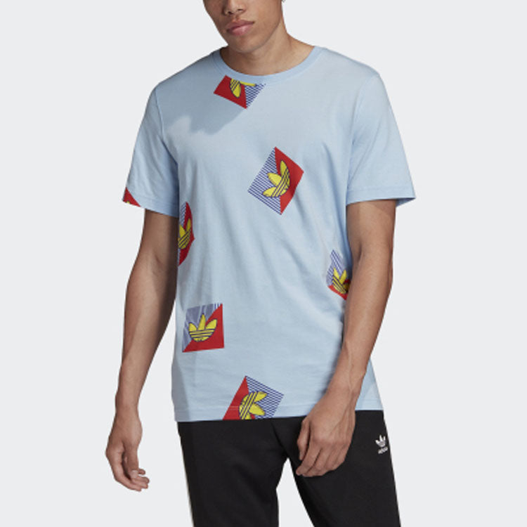 adidas originals Aop Diag Tee Casual Sports Round Neck Short Sleeve Light Blue FM3343