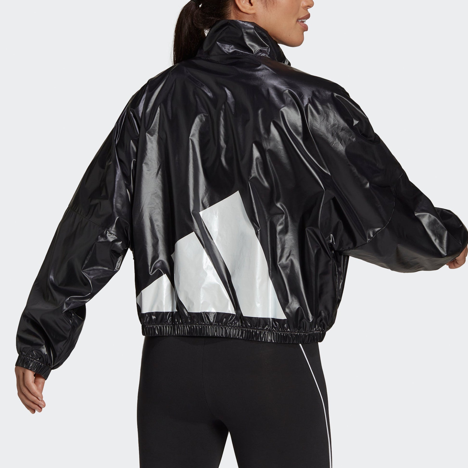 (WMNS) adidas Wvn Jacket Logo Printing Glossy Stand Up Collar Jacket Coat Black HI1197