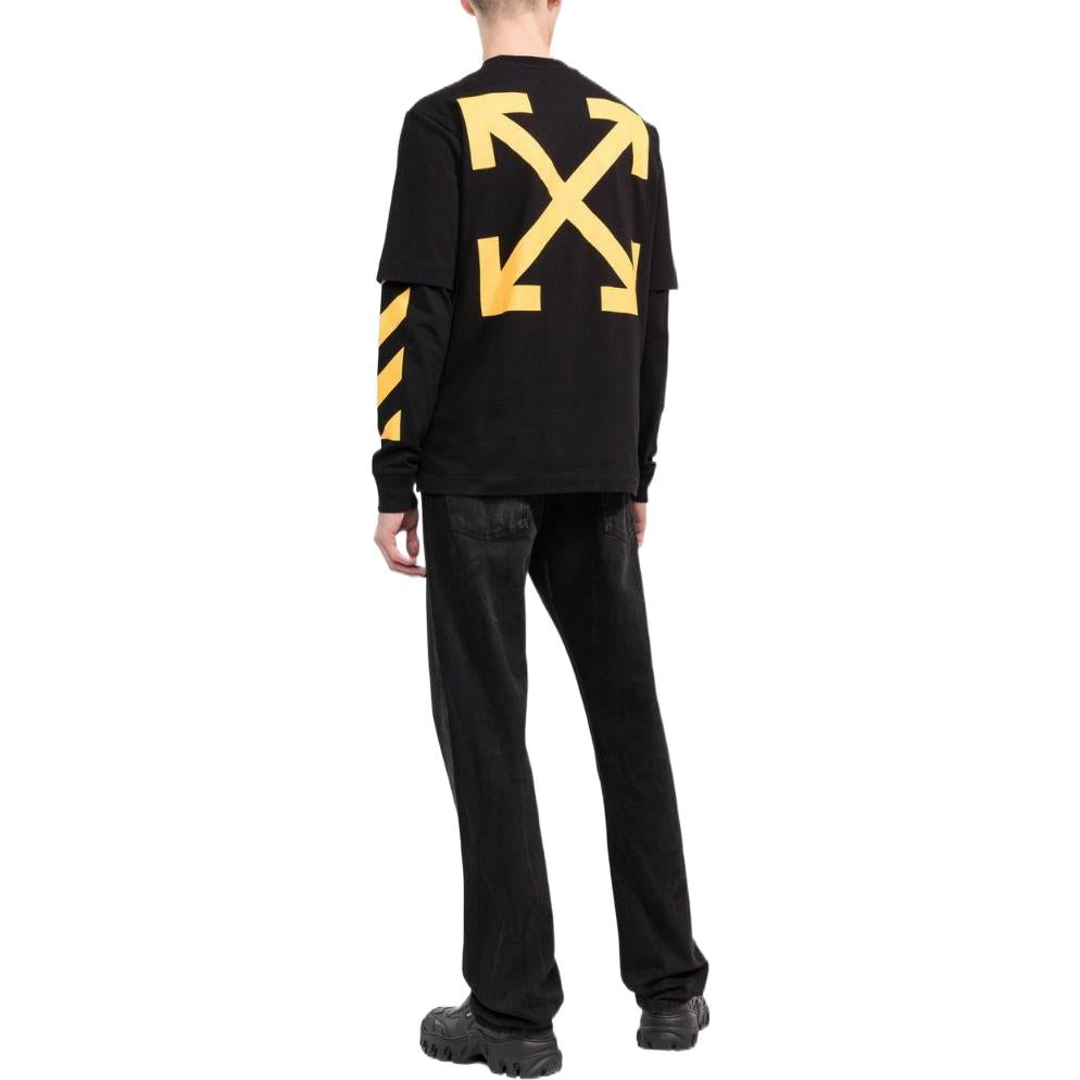 Men's Off-White SS22 Printing Round Neck Long Sleeves Version Black T-Shirt OMAB068C99JER00310181018