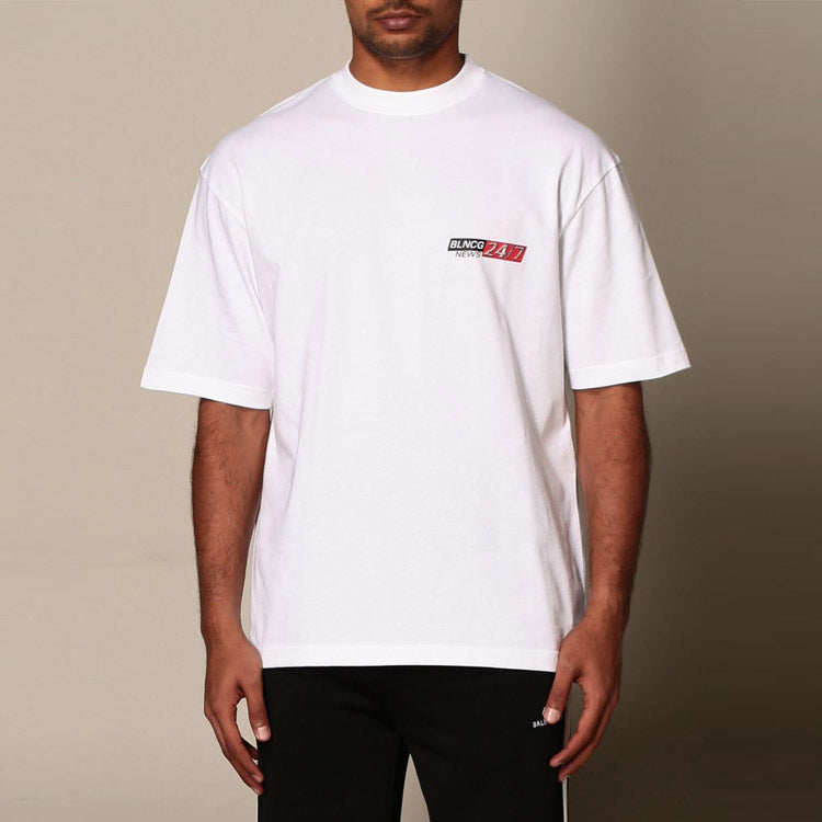 Men's Balenciaga Round Neck Short Sleeve White 612966TIVD19000