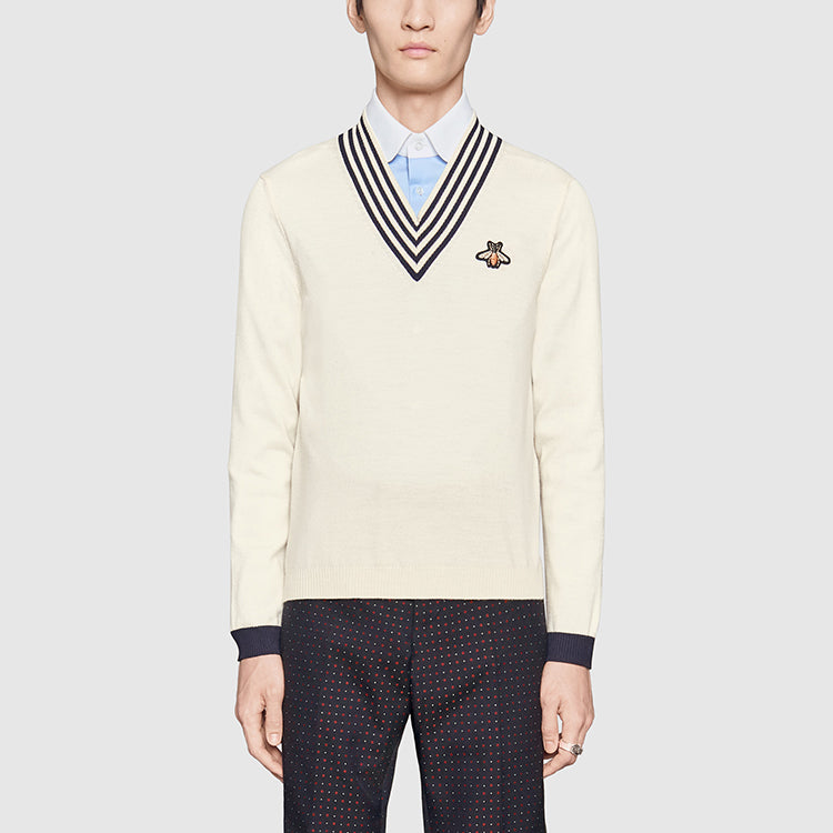 Gucci V-neck Wool Knit With Bee 'White' 496442-X9I00-9515
