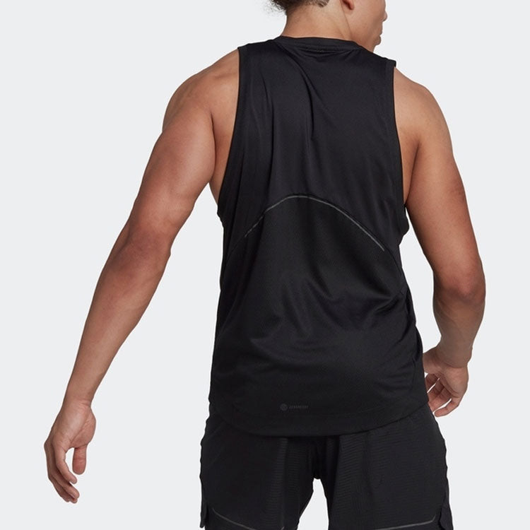 adidas Solid Color logo Printing Round Neck Sports Vest Black HP1757