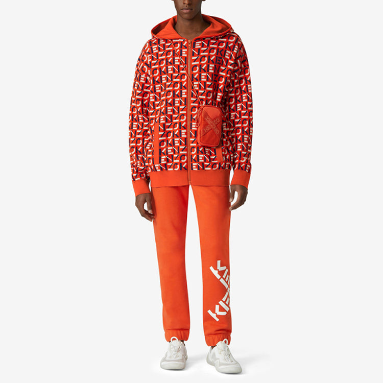 Men's KENZO SS21 Alphabet Full Print Zipper Hooded Jacket Red FB55BL5873SC-16