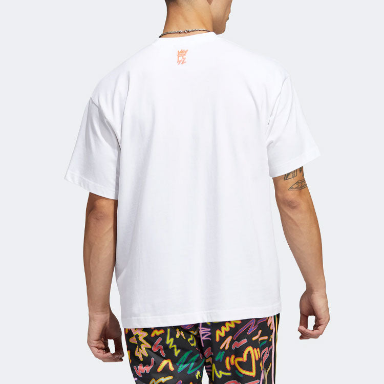 adidas originals SS22 Cartoon Logo Printing Round Neck Casual Short Sleeve Unisex White HC3076