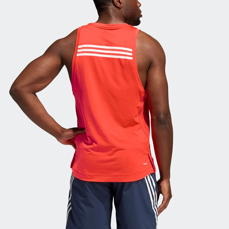 Men's adidas Solid Color Logo Stripe Gym Cycling Sports Red Vest GT3877