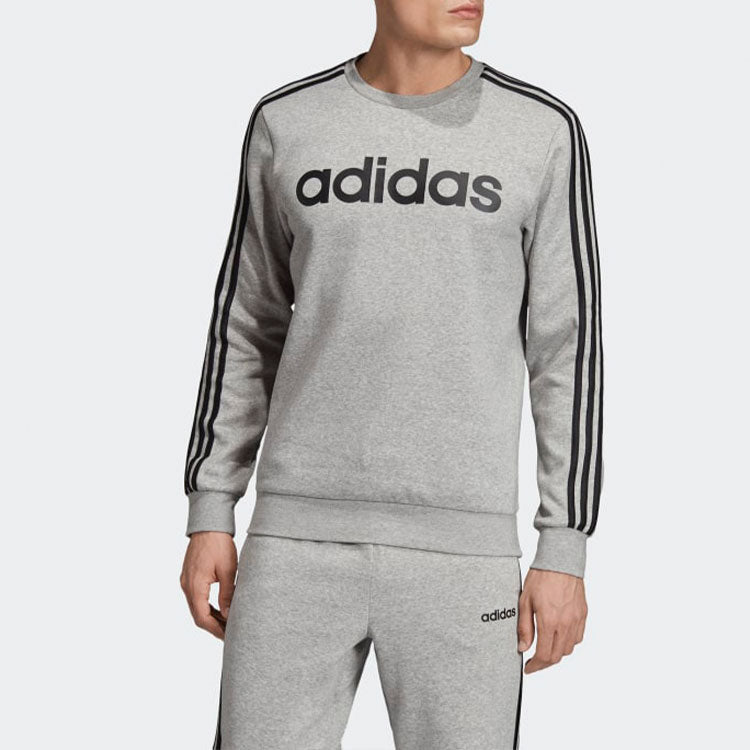 adidas Stripe Casual Sports Round Neck Pullover 'Grey Black' EI4902