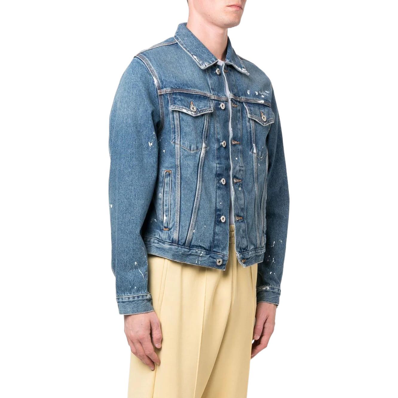 Men's Off-White FW22 Back Print Lapel Long Sleeves Denim Version Blue Jacket OMYE054G20DEN0044501