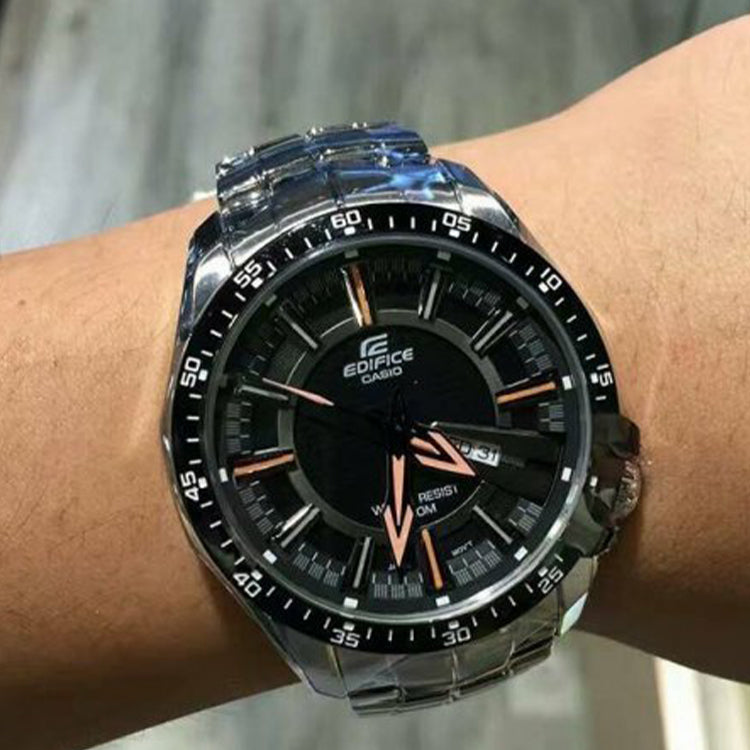CASIO EDIFICE Stainless Steel Strap Black Watch DialOrange Mens BlackOrange Analog EF-130D-1A5