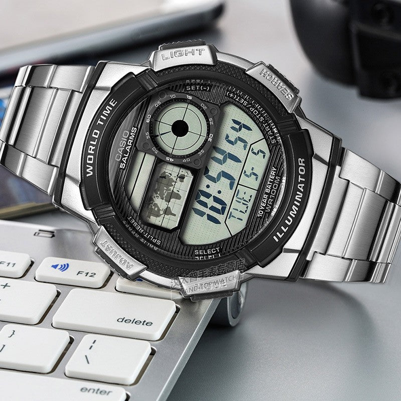 CASIO Waterproof Sports Stainless Steel Strap Mens Black Digital AE-1000WD-1A