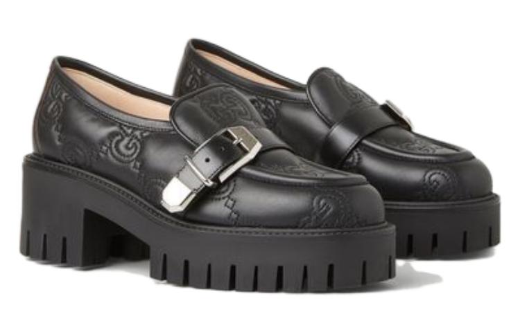 (WMNS) Gucci GG Matelass Slip-On Loafers with Block heel 'Black' 718388-AAA4F-1058