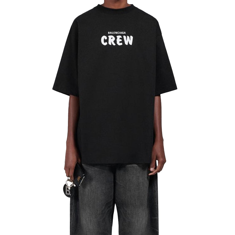 Balenciaga Crew Printing Loose Short Sleeve Black 620941TIV741070