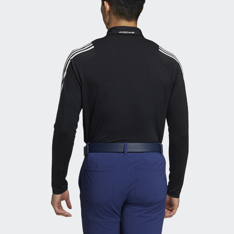 Men's adidas Stripe Buckle Long Sleeves Black Polo Shirt HA3125