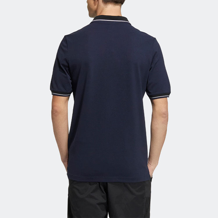 Men's adidas Alphabet Logo Embroidered Stripe Buckle Short Sleeve Legendary Ink Blue Polo Shirt HS4393