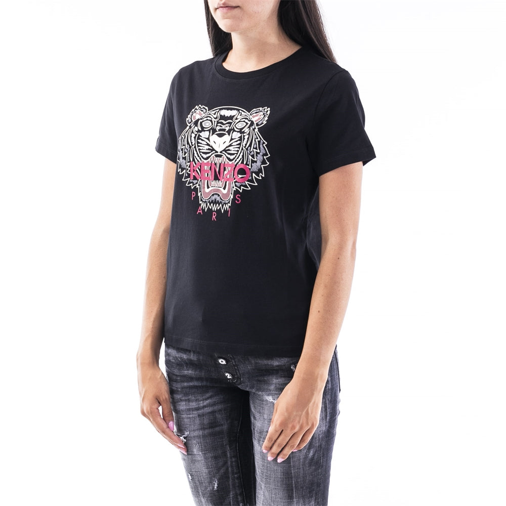 KENZO Tiger Head Printing Pattern Round Neck Short Sleeve Black FA62TS8464YB-99