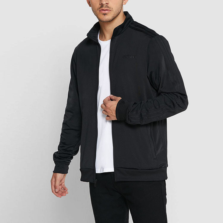adidas Solid Color Stripe Casual Zipper Jacket Asia Edition Black DU0447
