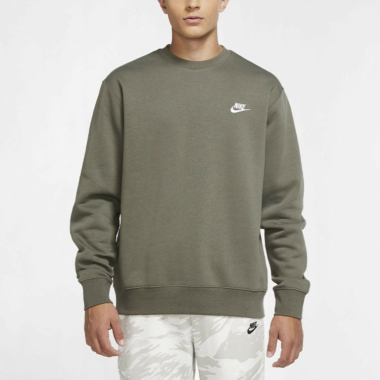 Men's Nike Embroidered Logo Solid Color Round Neck Pullover Olive Green BV2663-380