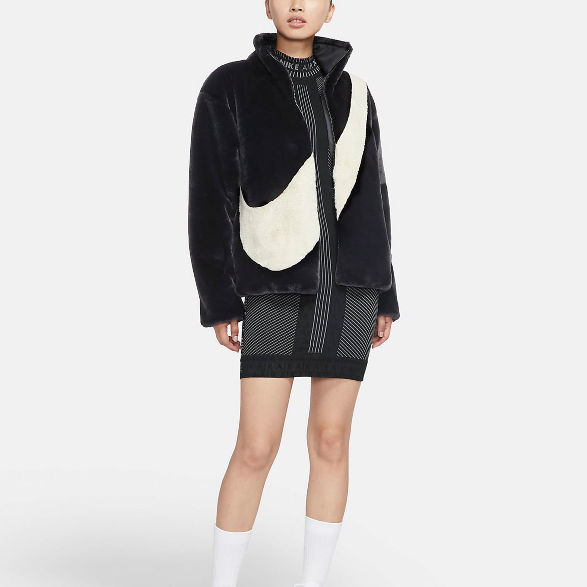 (WMNS) Nike Sportswear Swoosh Large Logo Stay Warm Lamb's Wool Stand Collar Jacket Autumn Asia Edition Black CU6559-010