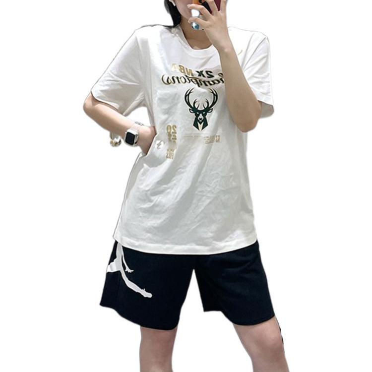 Men's Nike Milwaukee Bucks Alphabet Pattern Printing Athleisure Casual Sports Round Neck Short Sleeve White T-Shirt DR8835-100