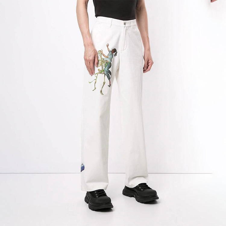 Off-White Printing Straight Long Pants Loose Fit White OMCA153F20FAB0010110