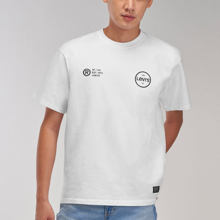 Men's Levis Round Neck Pure Cotton Alphabet Printing Short Sleeve White 87373-0000