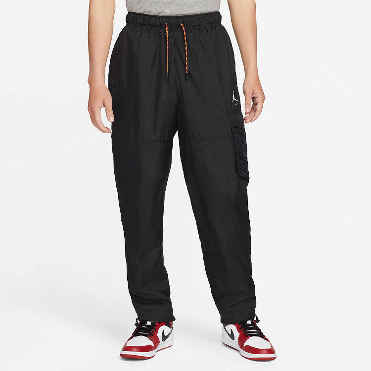Men's Jordan Solid Color Logo Printing Lacing Woven Casual Pants/Trousers Black DJ0249-010