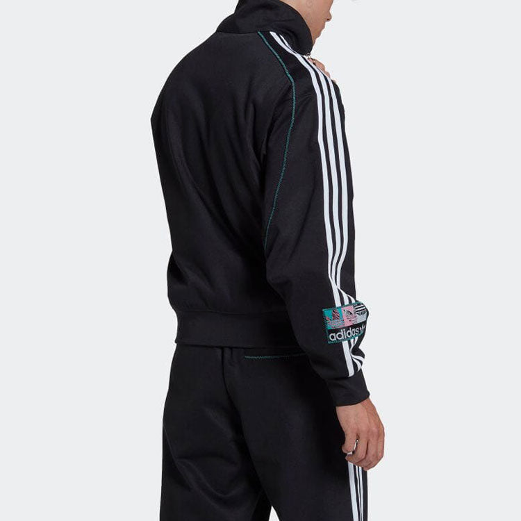 adidas originals Stripe Logo Embroidered Stand Collar Jacket Unisex Black HS2628