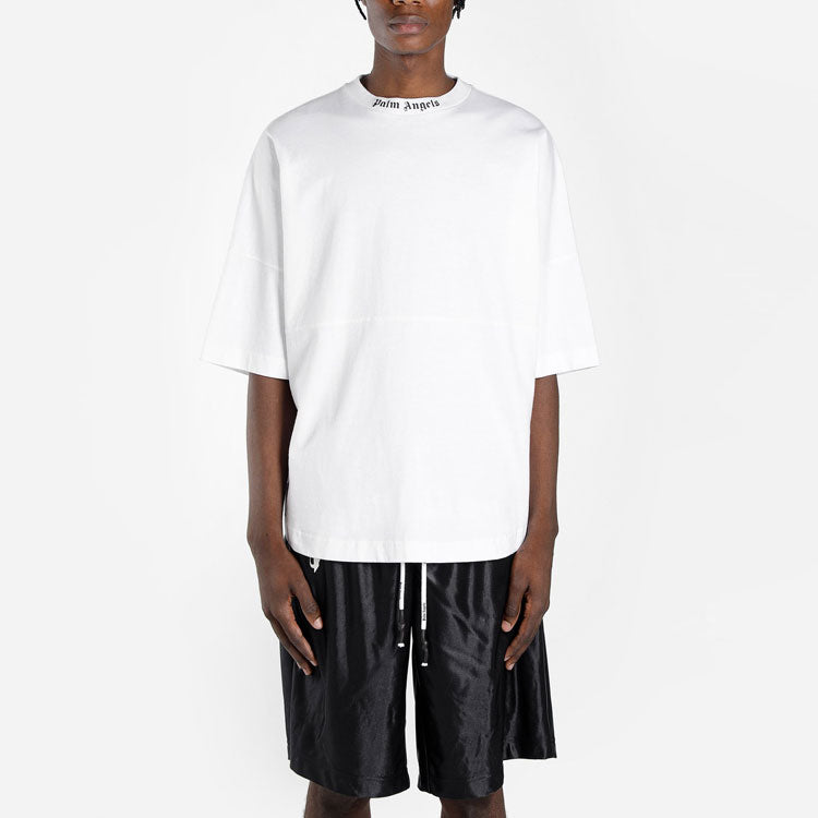 Men's PALM ANGELS Logo Mock Neck Tee Logo Printing Short Sleeve White PMAA002E194130020110