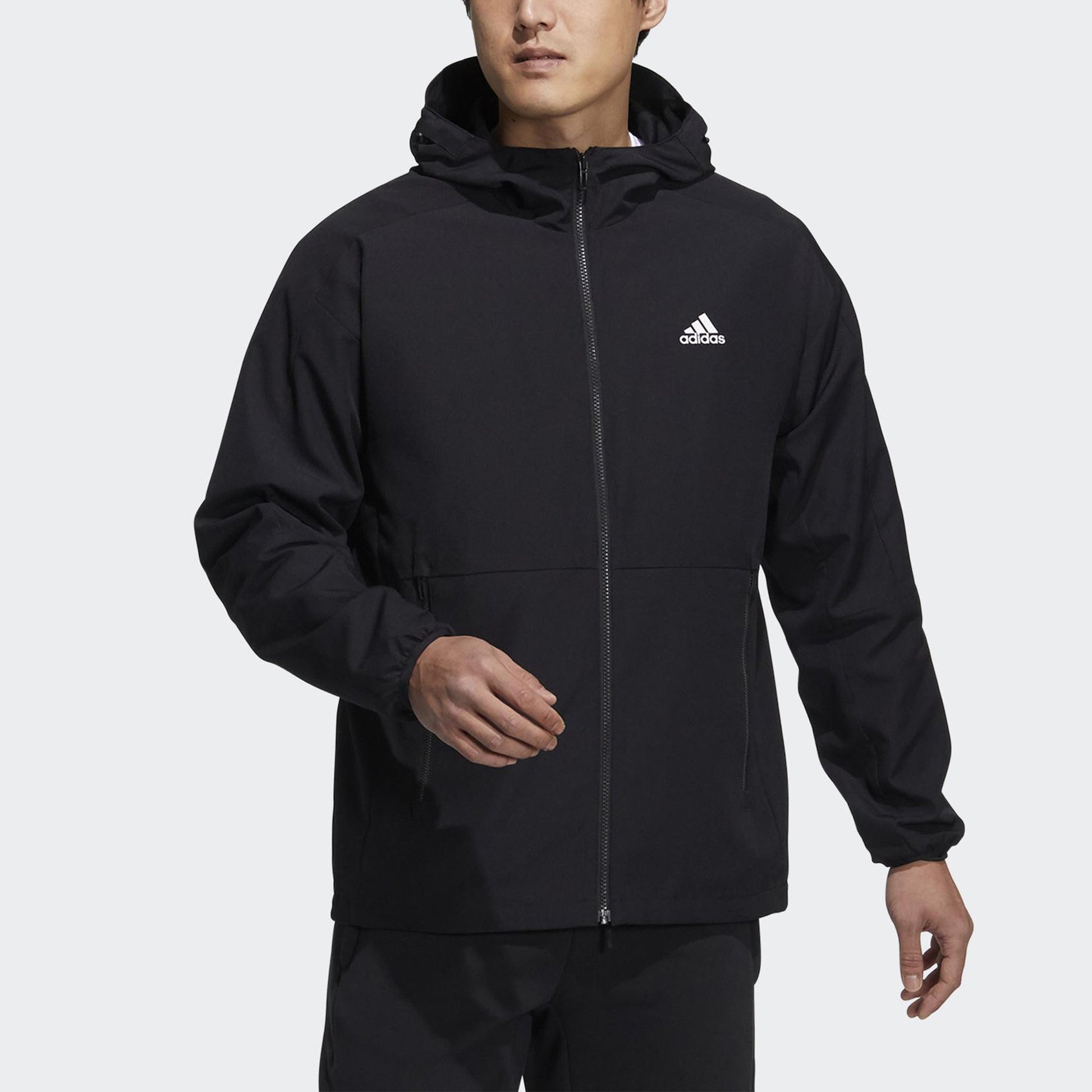 adidas Sports Long Sleeves Woven Windproof hooded Logo Jacket Black H40228