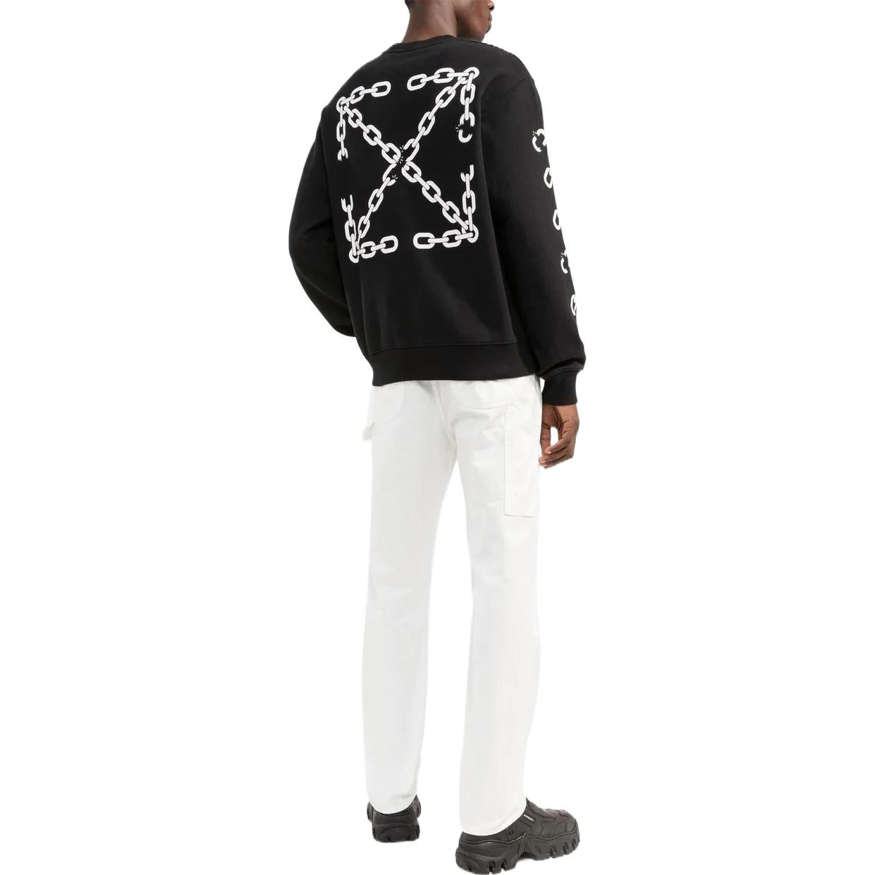 Men's Off-White FW22 Chain Logo Printing Round Neck Pullover Loose Fit Black OMBA057F22FLE0071001