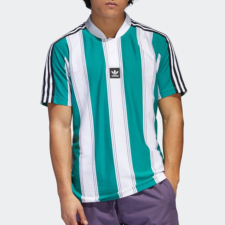 adidas originals Stripe Splicing Clatsopjrsy Short Sleeve White Green DU3927