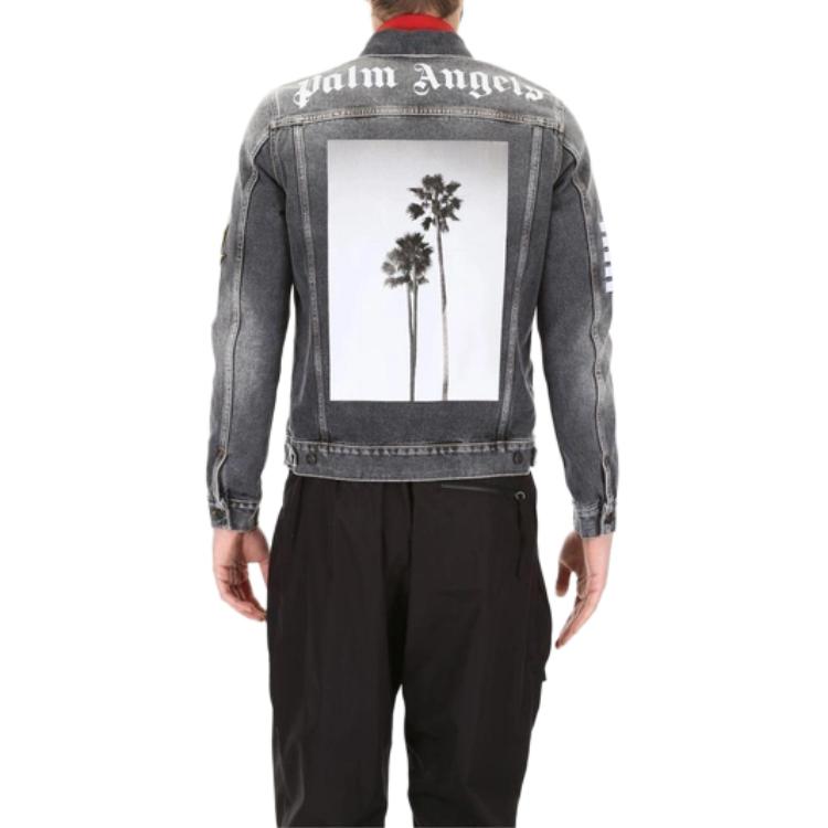 Palm Angels Palm Tree Print Washed Denim Jacket 'Black Wash' PMYE003S182300617601