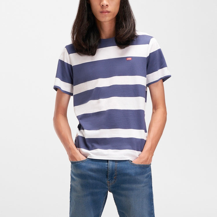 Men's Levis Round Neck Stripe Short Sleeve Blue White T-Shirt 56809-0039