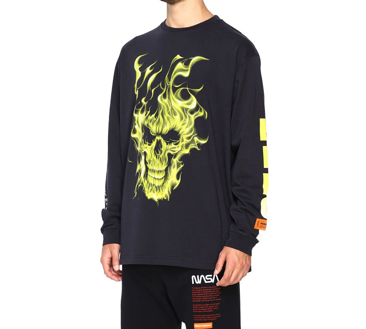 Men's HERON PRESTON Printing Long Sleeves Black HMAB002F196000150488