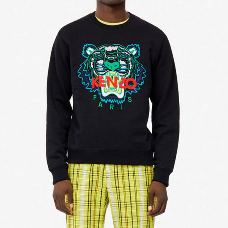 KENZO Tiger Head Logo Letter Embroidery Round Collar Male Black F955SW0014XA-99