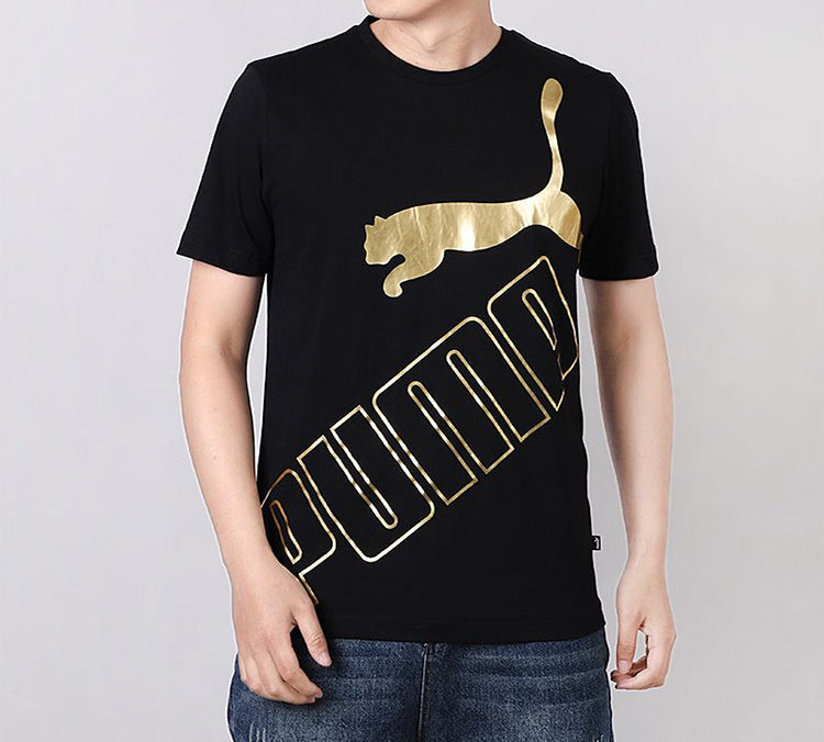 PUMA Big Logo Printed Short Sleeve TEE Black/Gold 586464-60