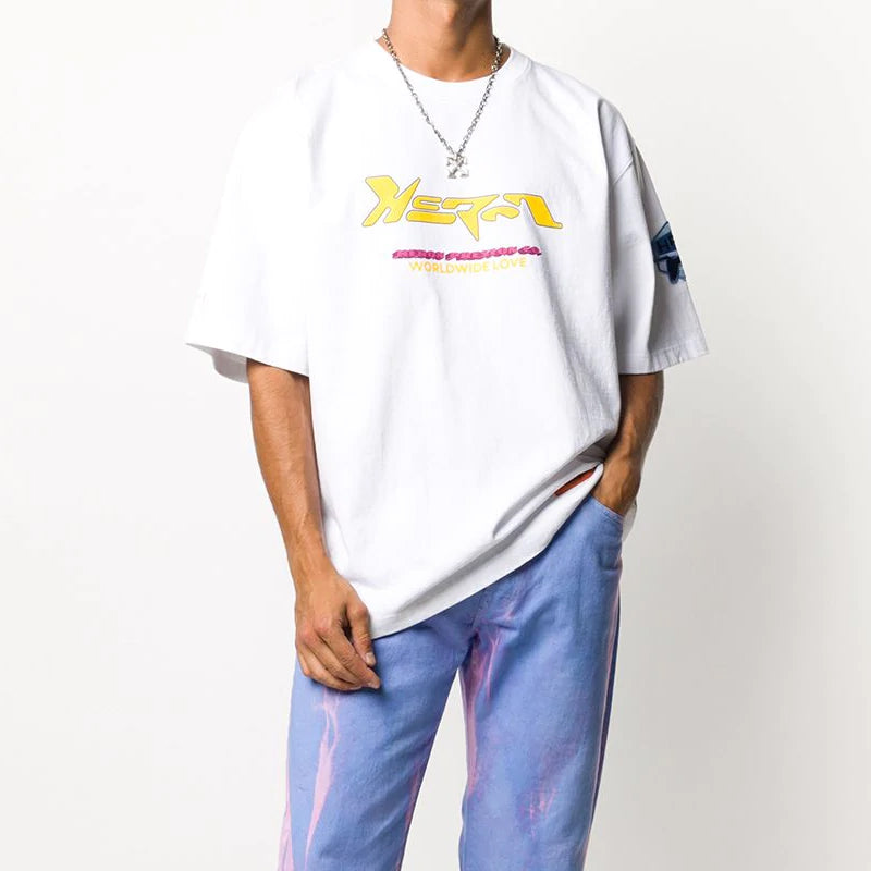 Men's HERON PRESTON Logo Printing Loose Short Sleeve White HMAA019F20JER0020116