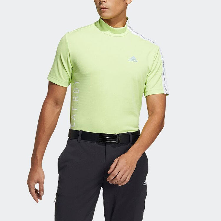 adidas Printing Logo Splicing Stand Collar Short Sleeve Green HA3121