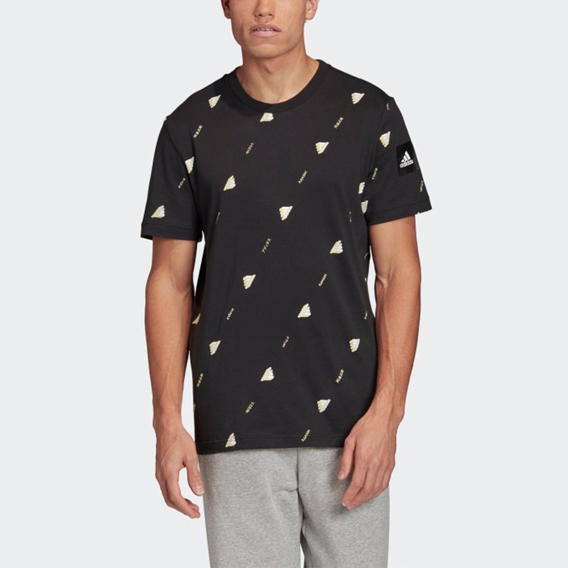 adidas Mhe Tee Gfx 2 Full Print Sports Round Neck Short Sleeve Black FQ6217