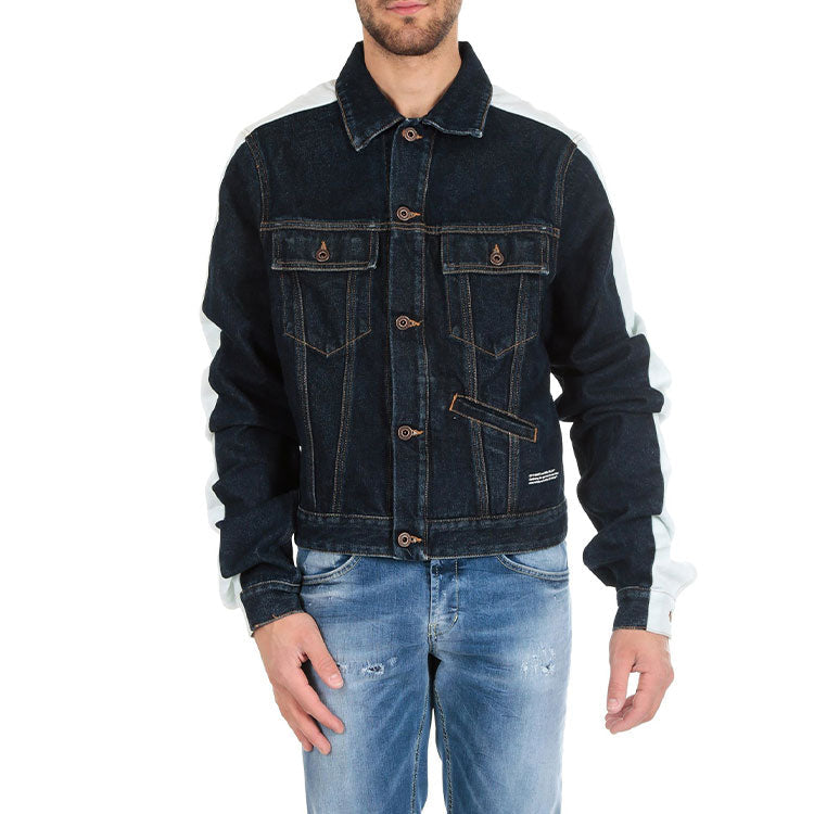 Off-White Splicing Sleeve Denim Jacket Blue OMYE026S19C300018500