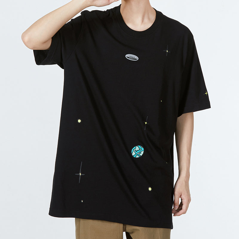Men's adidas originals Offset Printing Logo Earth Star Athleisure Casual Sports Round Neck Short Sleeve Black T-Shirt HC9457