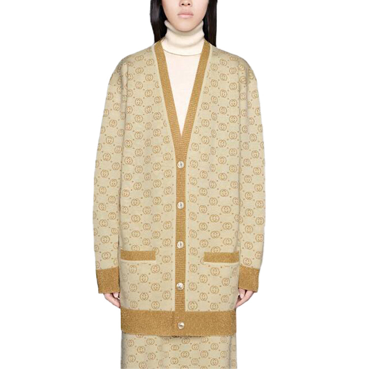 (WMNS) Gucci GG Golden And Silver Silk Wool Cardigan For Golden 605910-XKAHT-8007