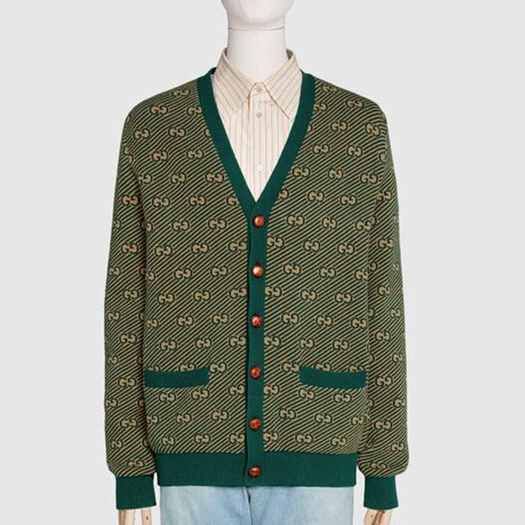 Gucci GG Striped Wool Cardigan For Men Green 630412-XKBFZ-3119