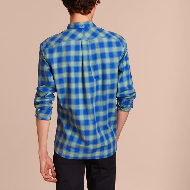 Men's Burberry Plaid Button Long Sleeves Shirt Blue 40331971