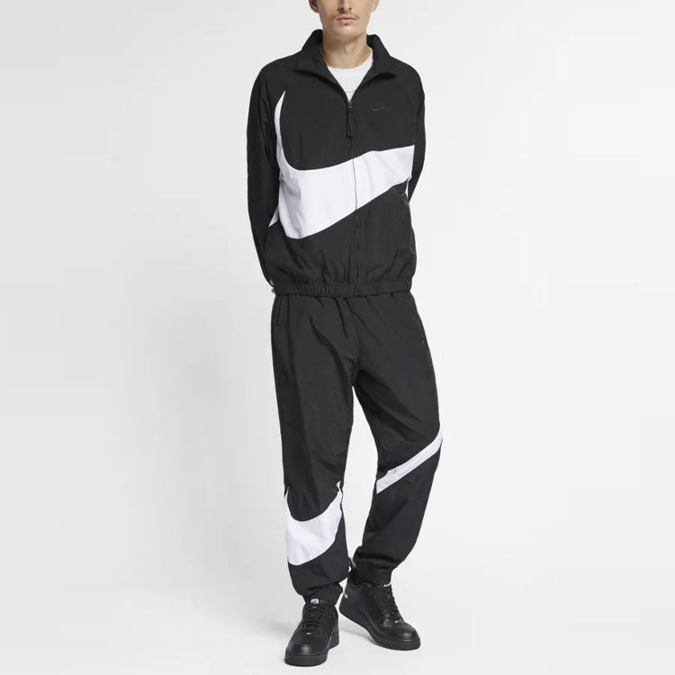 Nike Big Swoosh Sportswear Cardigan Woven Stand Collar Logo Jacket Black AR3133-010