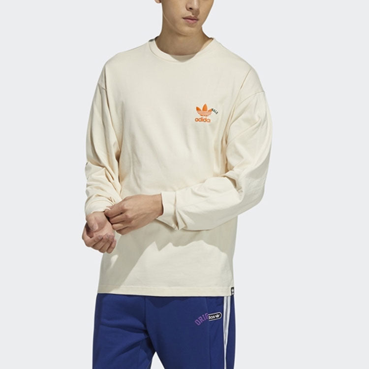 adidas originals Brand Logo Solid Color Round Neck Long Sleeves Beige HC0355