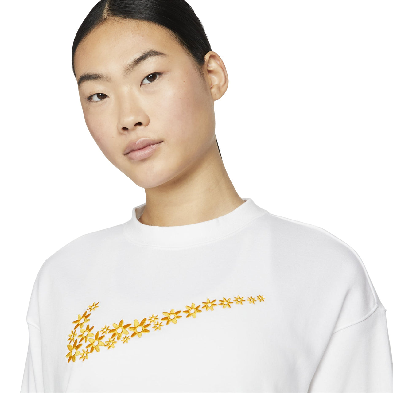 (WMNS) Nike Solid Color Flower Logo Casual Round Neck Pullover White Hoodie DM6310-100