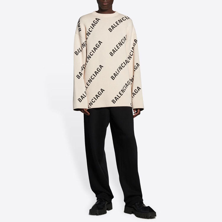 Balenciaga All Over Logo Crewneck Wool Knit Sweater 'White' 657401T32009054